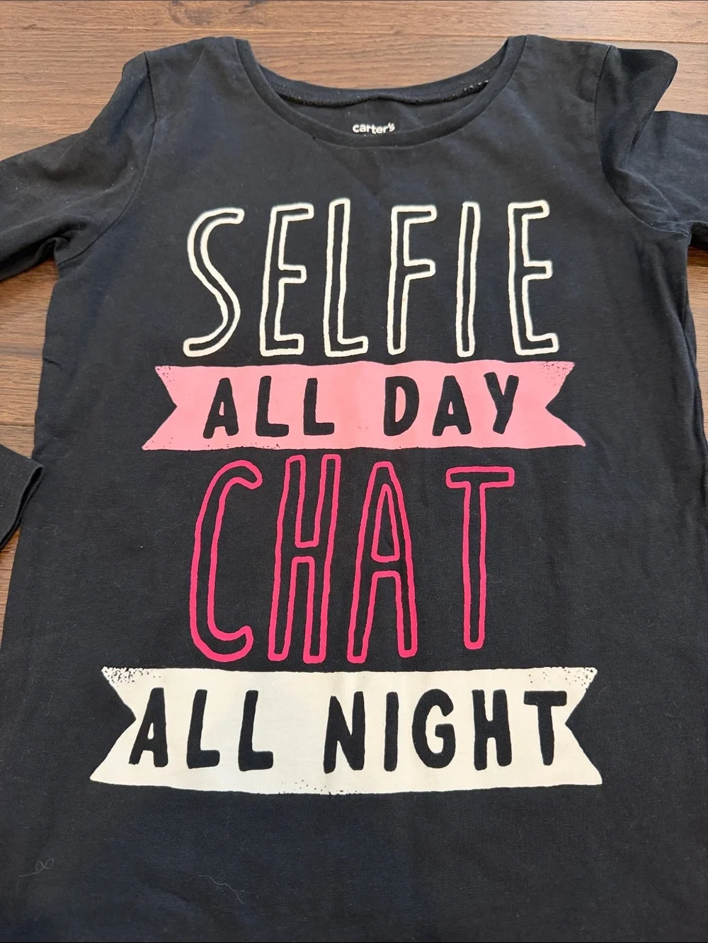 Carter's Black Long-Sleeve 'Selfie All Day Chat All Night' Tee Size 6 - C45-089